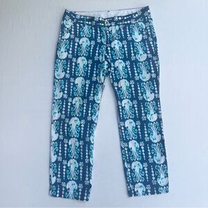 Lilly Pulitzer COCOANUT WALK CROP Get In Line Indigo Jellyfish Pants Size 8